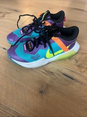Nike Kids' Bright Teal and Purple Sneakers with Neon Accents